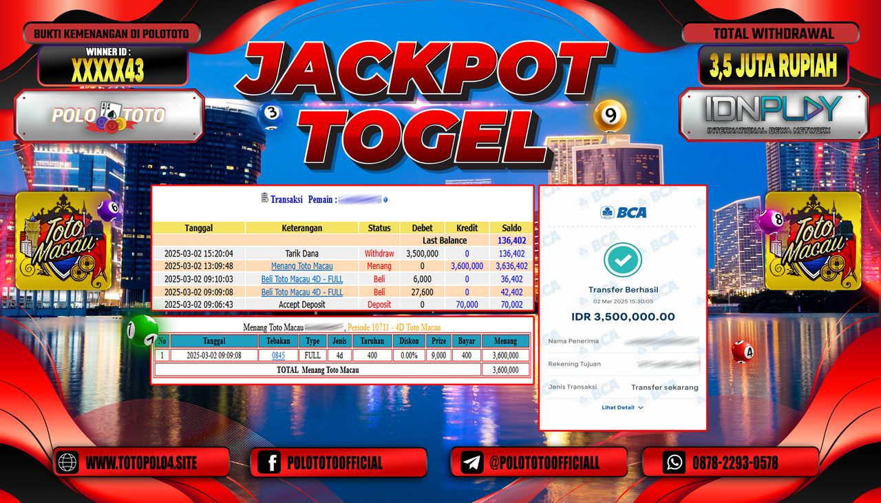 POLOTOTO JACKPOT TOGEL TOTO MACAU 4D Rp.3.500.000,-