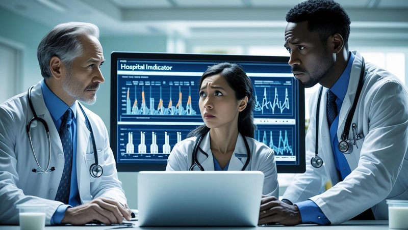 Médicos preocupados com a análise de indicadores hospitalares