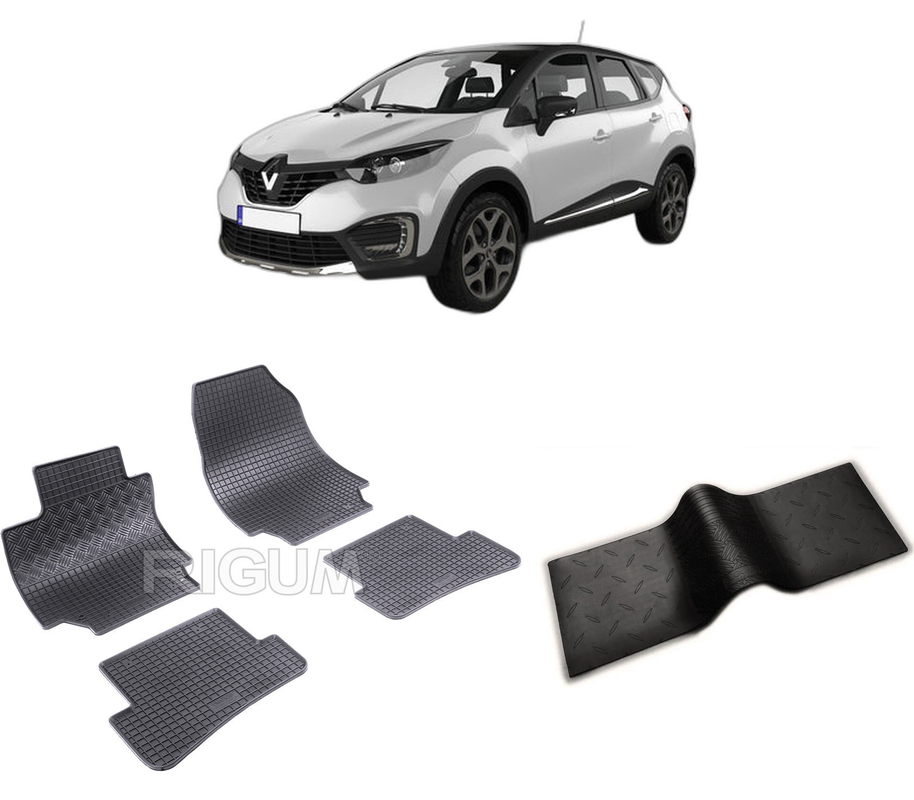 Set covorase auto RENAULT CAPTUR I din 04.2013-12.2019, cu covoras tunel median, CAROSERIE SUV, Presuri cauciuc 100%, compatibil cu autoturismul RENAULT CAPTUR I, Rigum