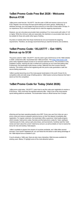 1x Bet Free Promo Code Today 2026 1XLUX777 Bonus 130