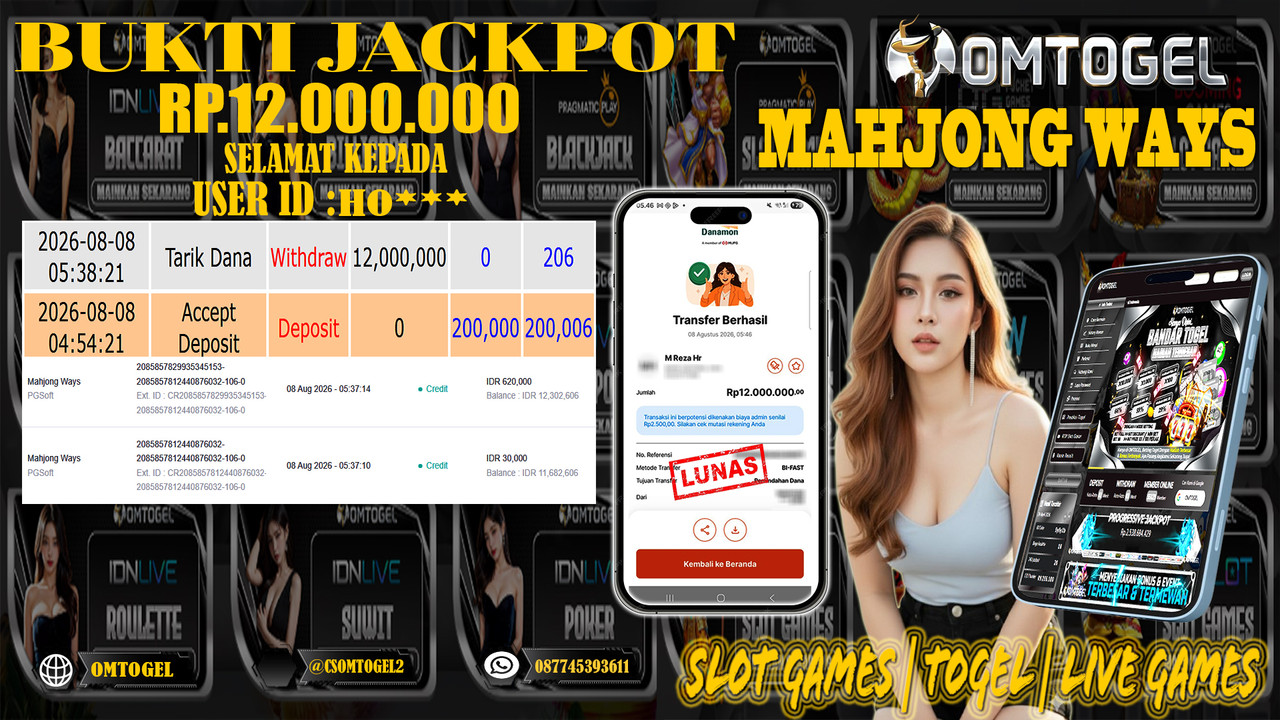 OMTOGEL JACKPOT PG SOFT MAHJONG WAYS  Rp,12,000,000,- DIBAYAR LUNAS