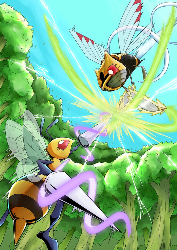 beedrill-and-ninjask-pokemon-drawn-by-q-