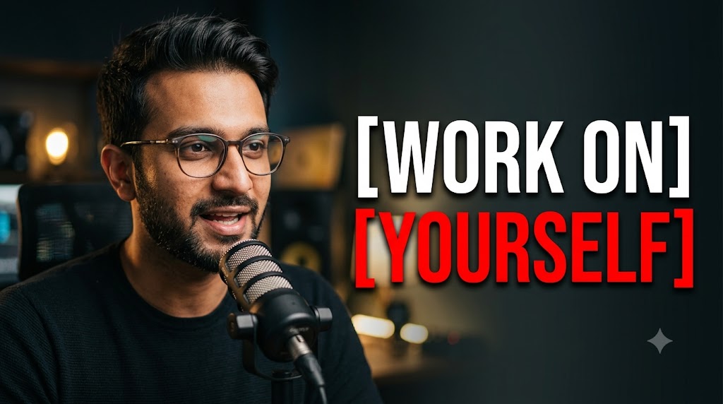 AI-generated example result for the youtube-thumbnail prompt: Work On Yourself Thumbnail – Modern Podcast Self-Improvement Design AI YouTube Thumbnail Prompt