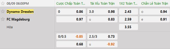 Soi kèo tài xỉu cả trận Dynamo Dresden vs Magdeburg