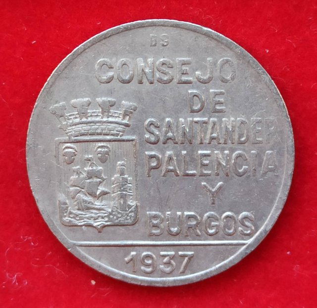 1 Peseta de 1937. Consejería de Santander, Palencia y Burgos. Guerra Civil. 17