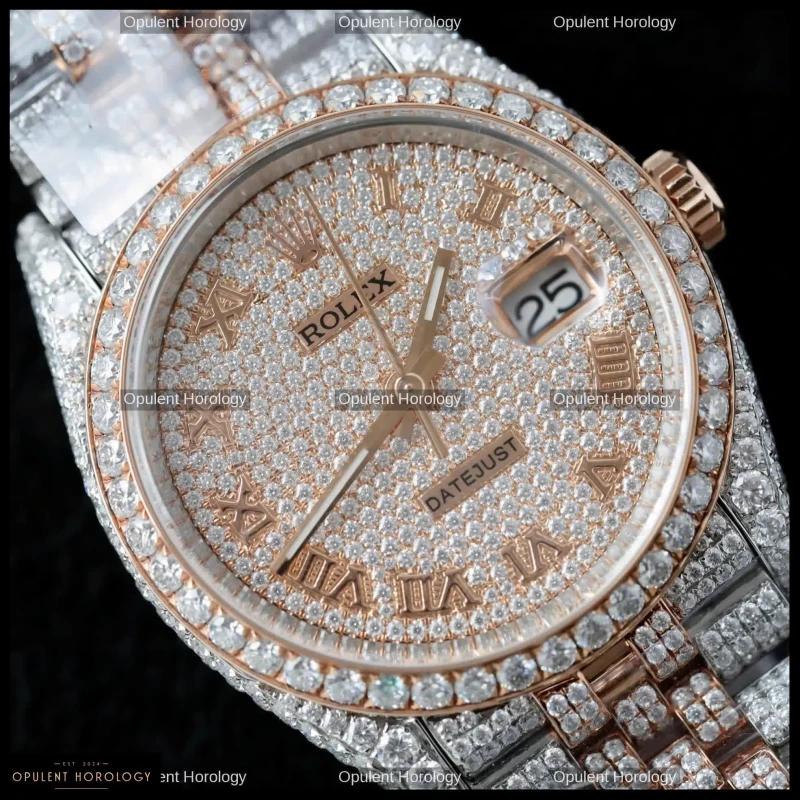 Rolex Datejust Custom Gold Plated Moissanite Diamond Setting 36mm - Super Clone