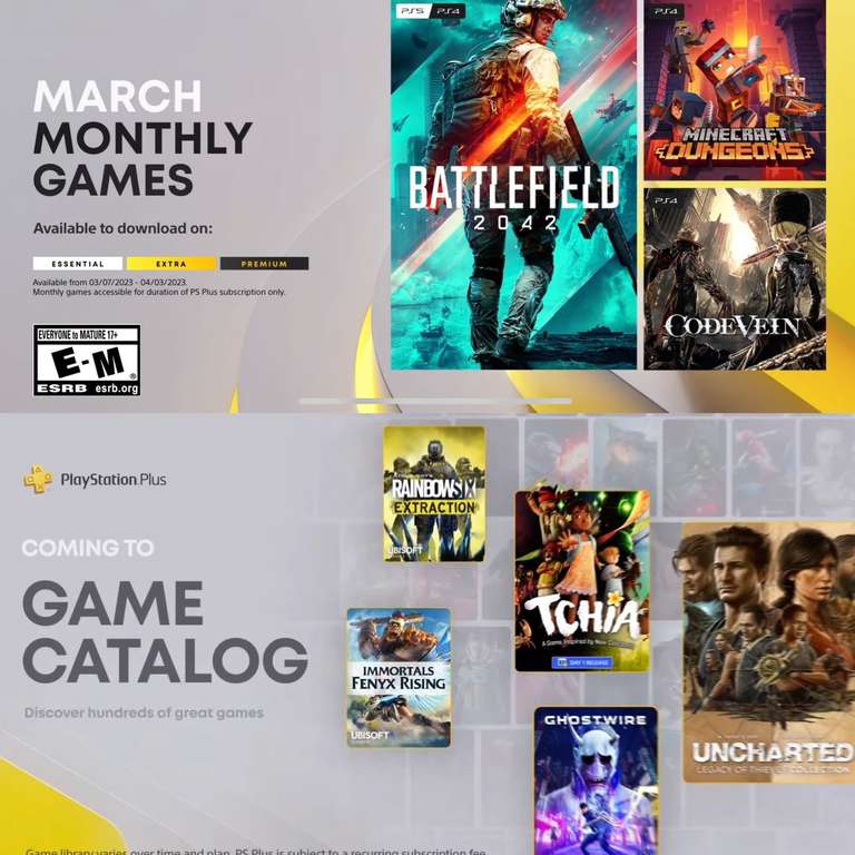 PS Plus Essential, Extra y Deluxe: Juegos de Marzo 
