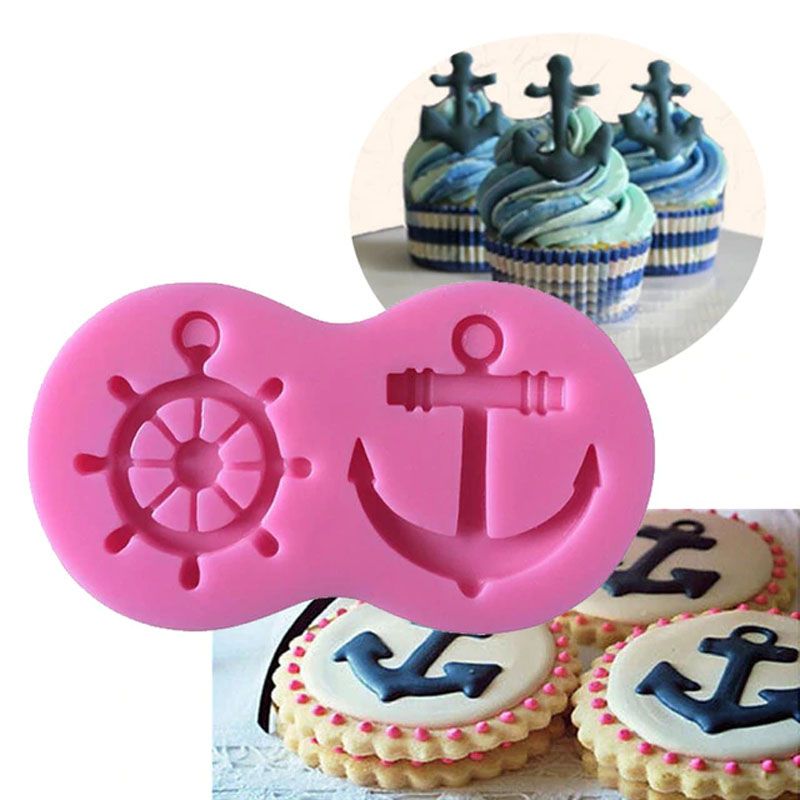 Molde silicona fondant timón y ancla para fondant tortas náutica