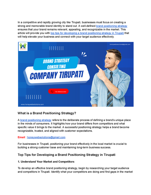 Top Tips Developing Brand Positioning Strategy Tirupati