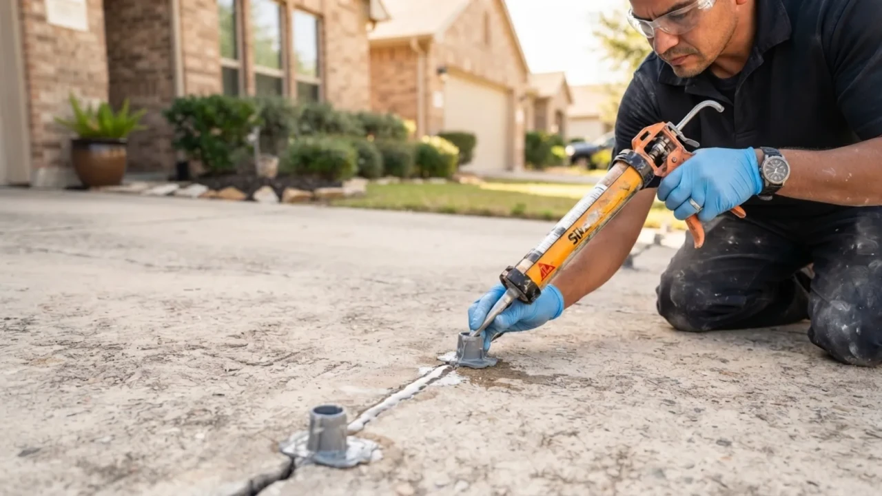 Concrete driveway repair methods crack injection resurfacing replacement San Antonio