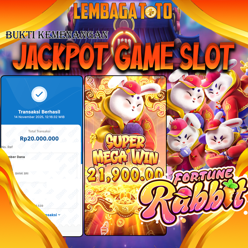 BUKTI JACKPOT 15 NOVEMBER LEMBAGATOTO FORTUNE RABBIT Rp.20.000.000,- LUNAS