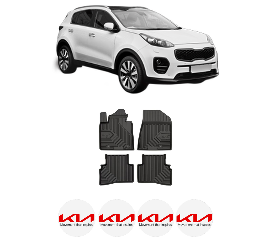 Set covorase presuri KIA SPORTAGE IV (QL, QLE) din 2015-2022, auto, din cauciuc thermoplastic, 4 Stickere auto cu KIA