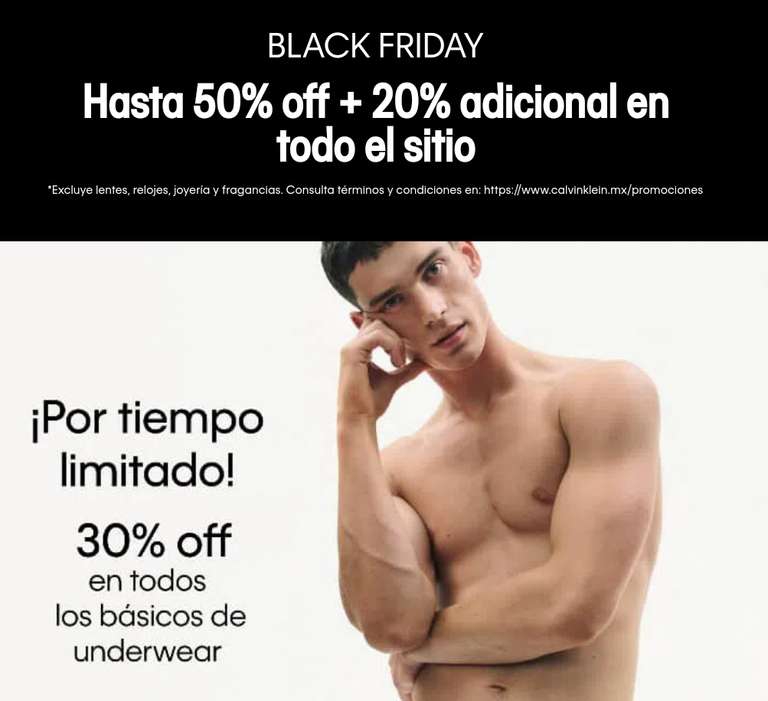 Black Friday 2022 en Calvin Klein: Hasta 50% off + 20% adicional en todo el sitio 
