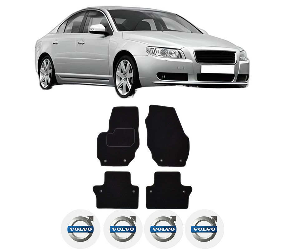 Set Covorase Presuri VOLVO S80 II (124) din 2006-2016, Auto, Material Textil Mocheta, 4 Stickere auto cu VOLVO