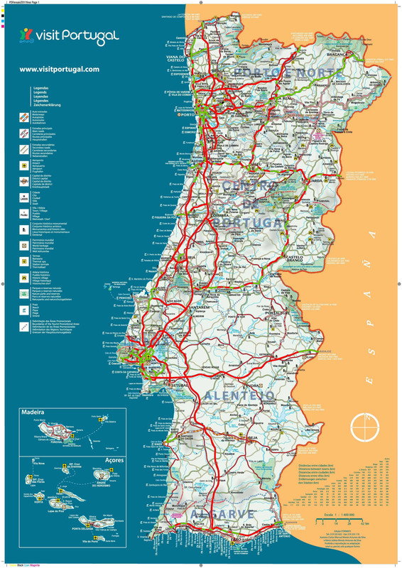 Mapa rodoviário de Portugal: estradas, portagens e auto-estradas