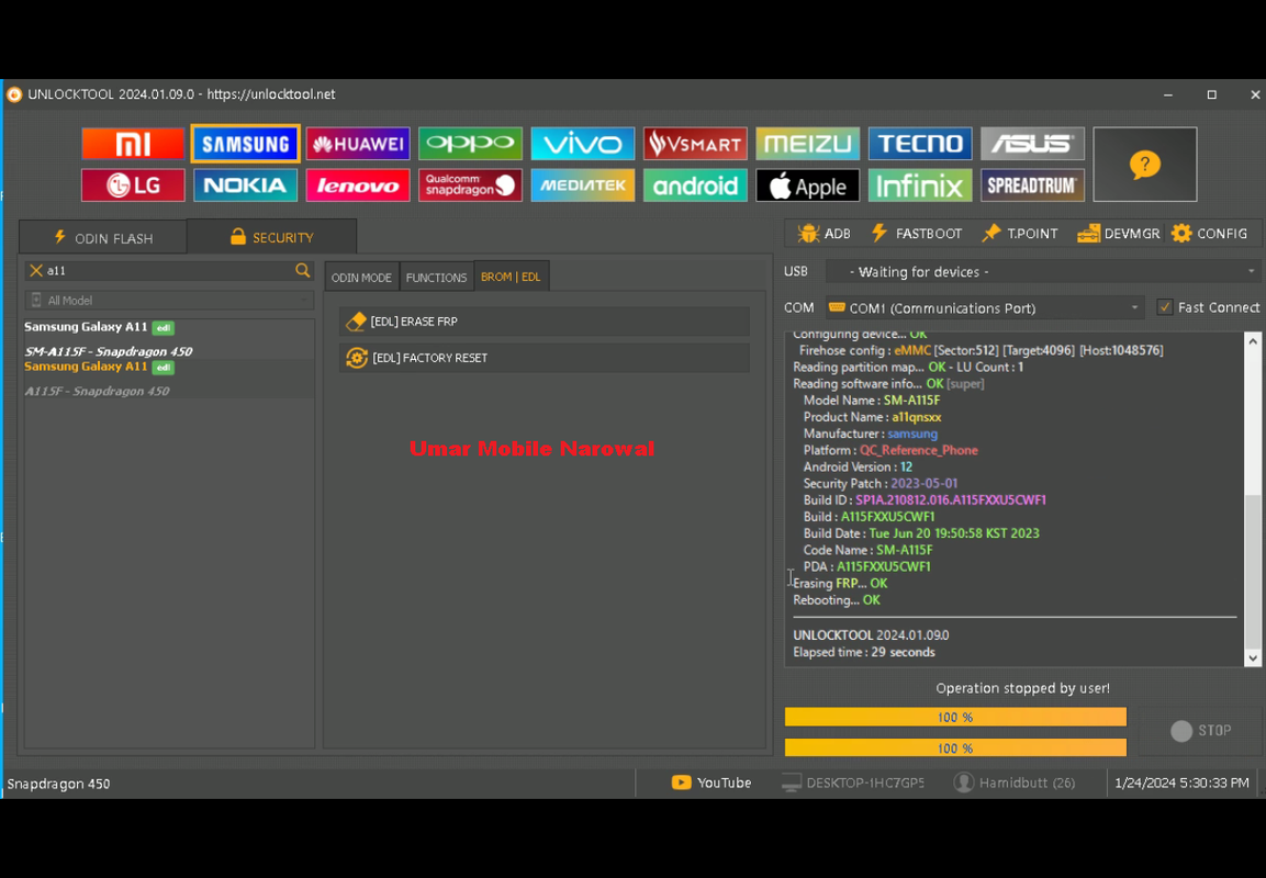 Samsung Galaxy A11 FRP Samsung A115F U5 FRP Reset Done Via Test Point