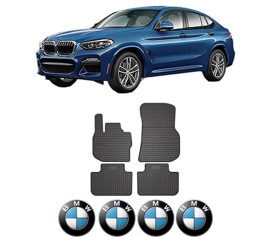 Set covorase presuri BMW Seria X4 (G02, F98) din 2018-2020, auto, din cauciuc thermoplastic, 4 Stickere auto cu BMW Seria