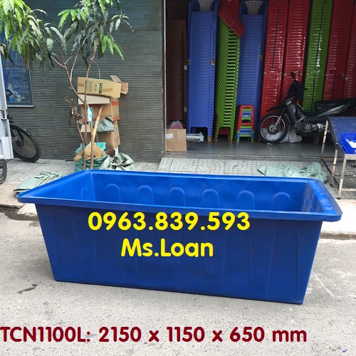Thùng chữ nhật 1100L màu xanh, thùng nhựa 1100L nuôi cá, thùng nhựa làm bể bơi/ 0963.839.593 Ms.Loan Thung-nhua-chu-nhat-1100lit