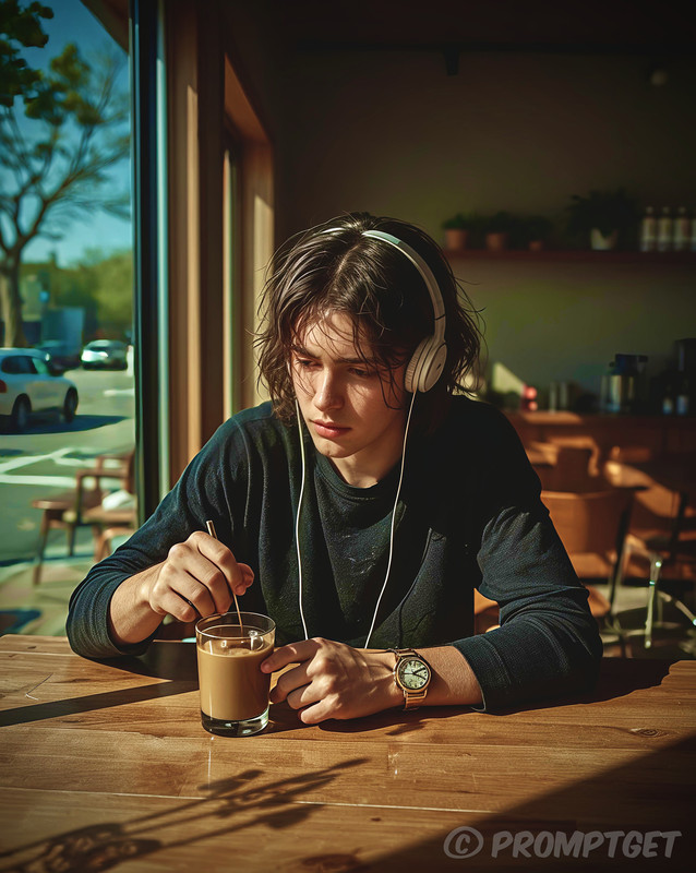 Sunlit Cafe Portrait | PromptGet