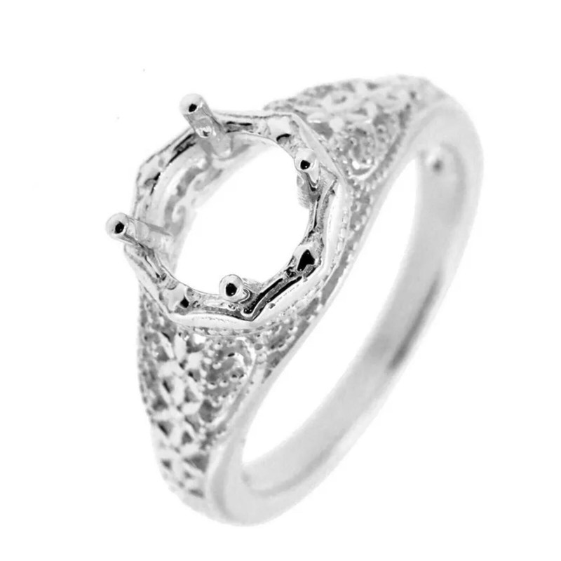 Hexagon Set 8MM Round Shape Semi Mount 925 Sterling Silver Solitaire Women Ring - Picture 1 of 6