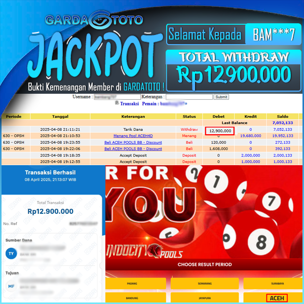 JACKPOT TOGEL DI PASARAN ACEH4D WD Rp 12.900.000,- DIBAYAR LUNAS!!!
