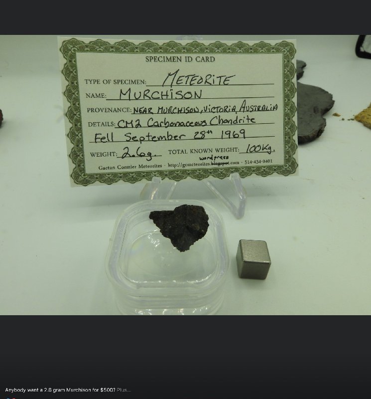 Météorite chondrite carbonée Murchison 0,070 grammes A2-B1655-C-44-DF-4-DF4-A28-B-518-D0-F2896-A4
