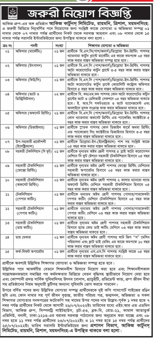 Akij Group Job Circular 2022