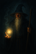 Fantasy wizard with dramatic lighting