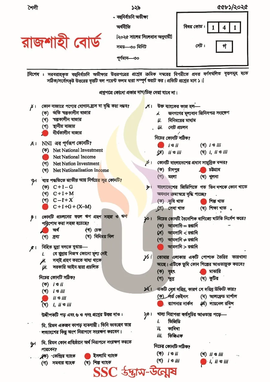 Economics MCQ Question Solution Rajshahi Board 2025