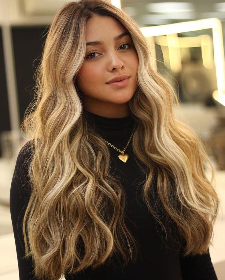 Blonde honey highlights on tan skin