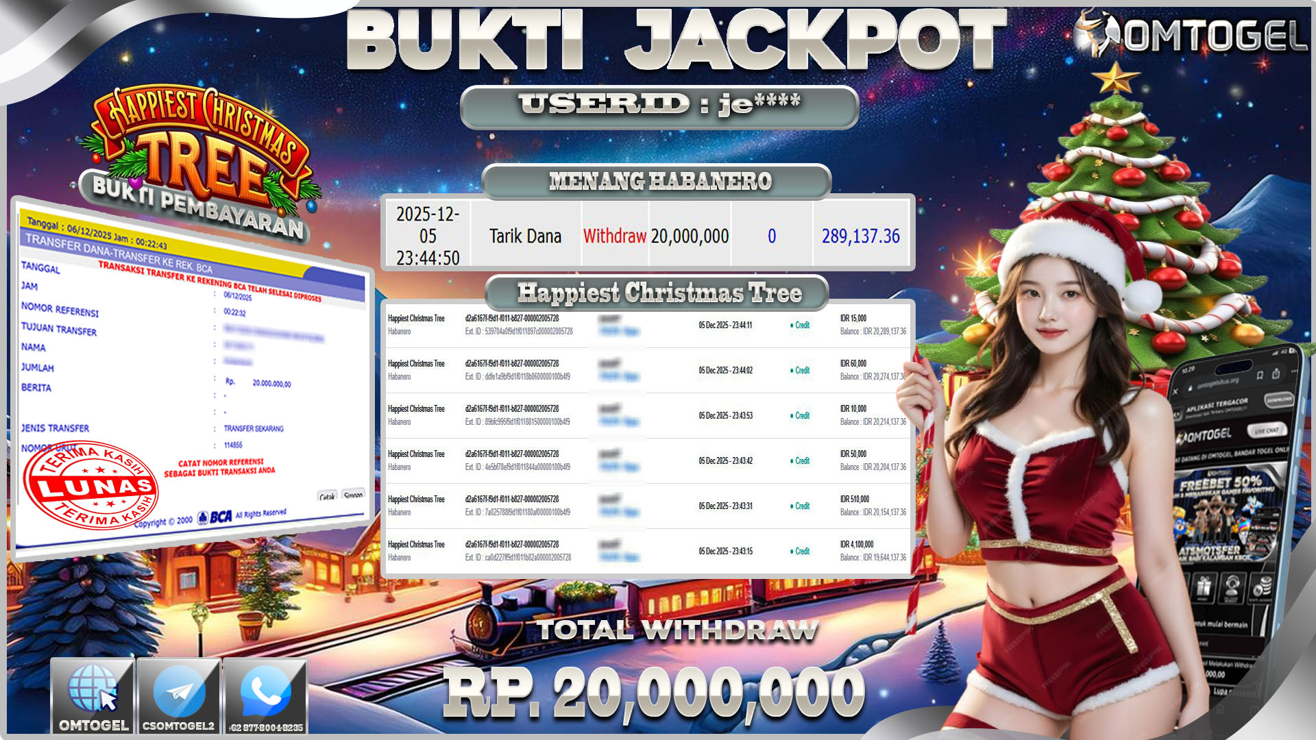 OMTOGEL JACKPOT HABANERO HAPPIEST CHRISTMAS TREE, 20 JUTA DI BAYAR LUNAS ,-