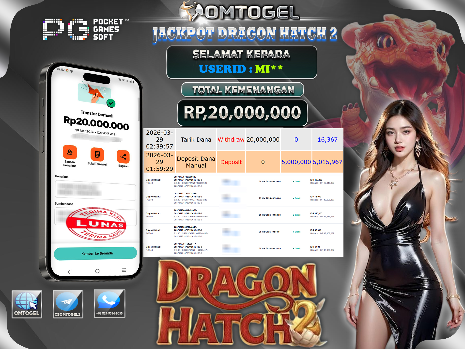 OMTOGEL JACKPOT PG SOFT DRAGON HATCH 2,20 JUTA DI BAYAR LUNAS ,-