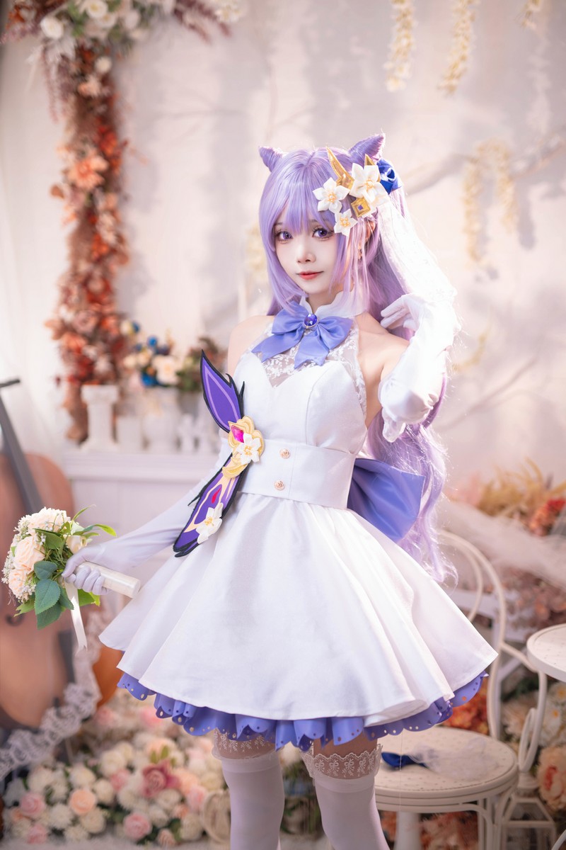 艾西Aiwest 刻晴花嫁Cosplay写真图集 原神刻晴婚纱高清图集 40P (223.2M)插图