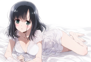 1girl, {{touyoko momoko (saki)}}, black hair, green eyes, see-through, white dre s-3905263960