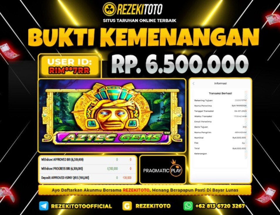 BUKTI KEMENANGAN 04 JULI 2025 AZTEC GEMS 6 JUTA 