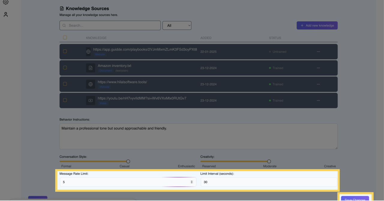 Message Rate Limit & Message Interval Configuration
