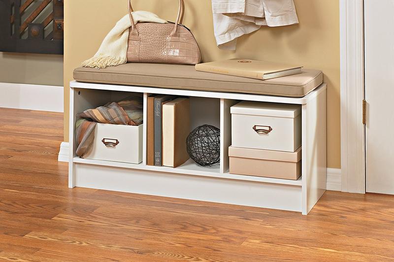 3 Cube Storage Bench With Cushion White 3-Cube Storage Bench w Cushion Top Entryway Shoes Mud Room Toys