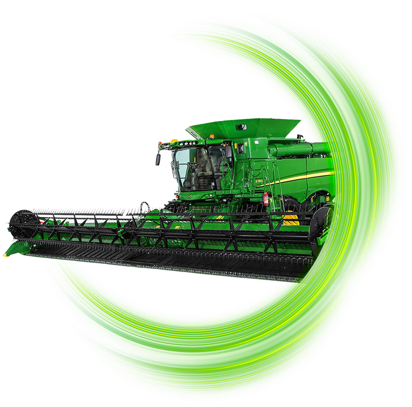 Trator verde em uma plantação