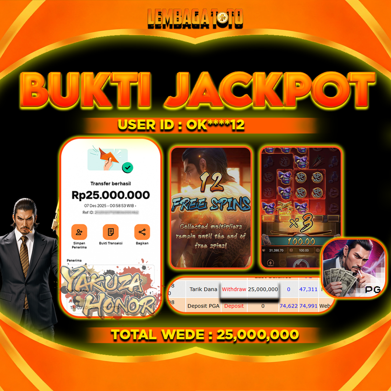 BUKTI JACKPOT 08 DECEMBER LEMBAGATOTO YAKUZA HONOR Rp25,000,000,- LUNAS