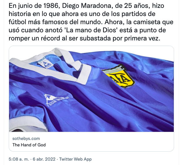 Subastarán camisa con la que Maradona hizo historia en el Mundial de México