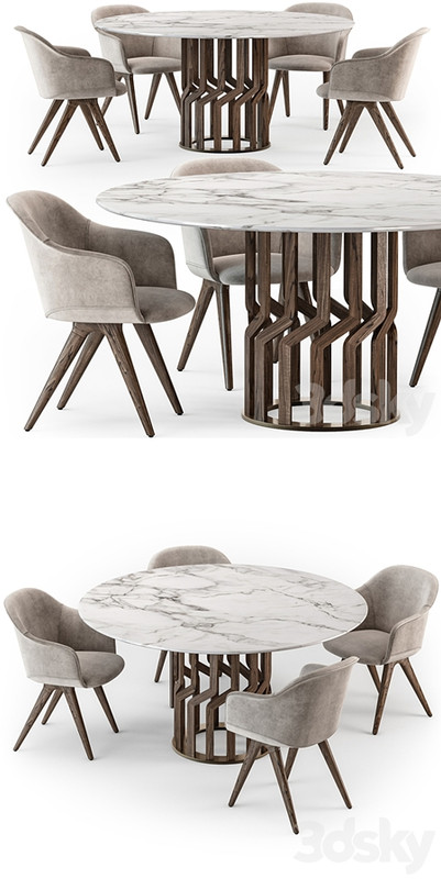 Potocco Intreccio table Lyz wood armchair