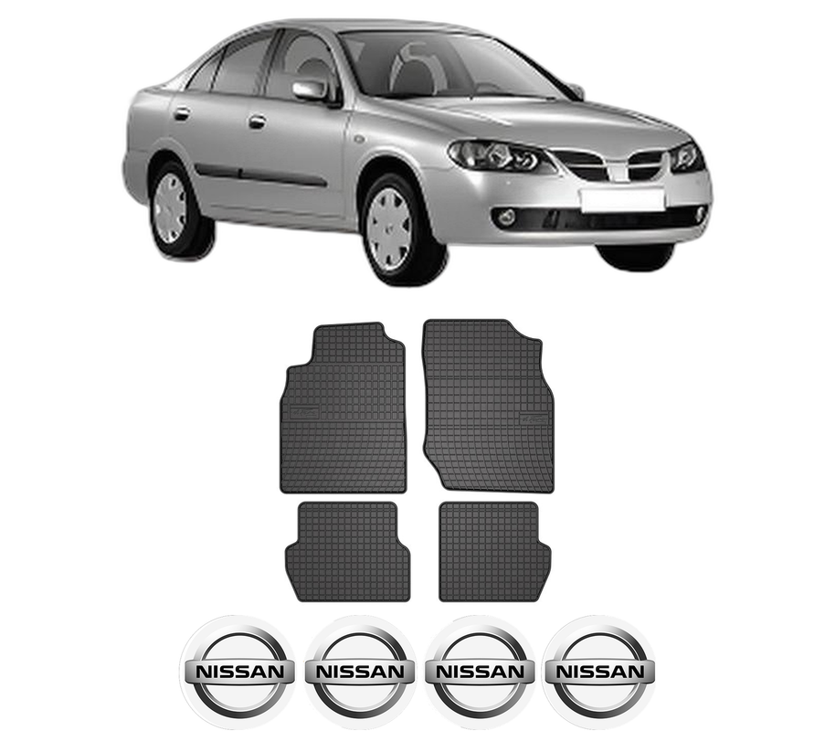 Set covorase presuri NISSAN ALMERA II (N16) din 2000-2006, auto, din cauciuc thermoplastic, 4 Stickere auto cu NISSAN