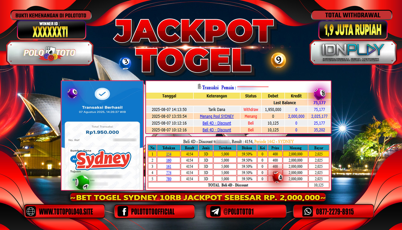 POLOTOTO JACKPOT TOGEL POOL SYDNEY Rp.1.900.000,-LUNAS