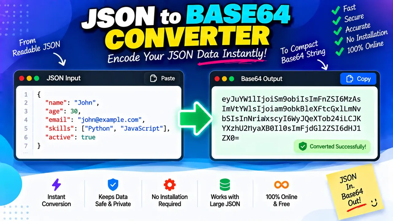 Free Json To Base64 Converter - 100% Free