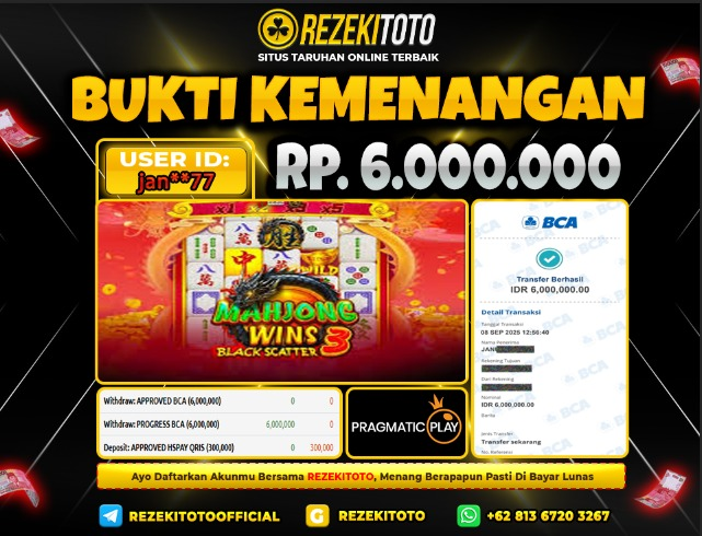 BUKTI KEMENANGAN 8 SEPTEMBER 2025 MAHJONG WINS 3 6 JUTA 