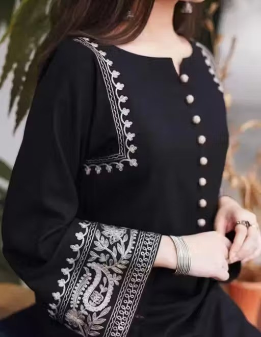 Black embroidered full sleeve Long Pakistani kurta with palzzo sets ( Rayon) women's & laidies  Color 2 (KS176)