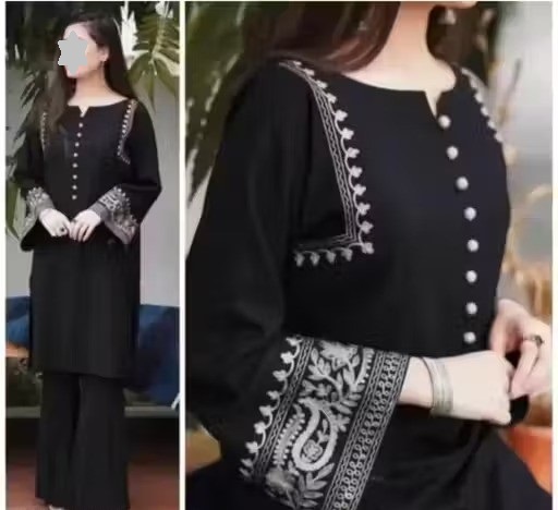 Black embroidered full sleeve Long Pakistani kurta with palzzo sets ( Rayon) women's & laidies  Color 2 (KS176)