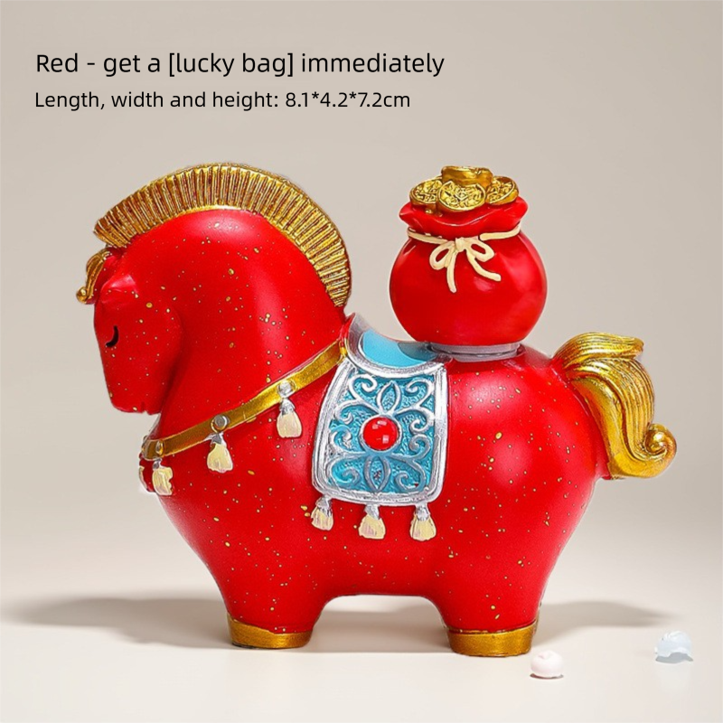Red New Chinese Style Resin Horse Figurine with Rotating Lucky Bag – Elegant Home or Office Decor for Modern Living Spaces(Blessed immediately)