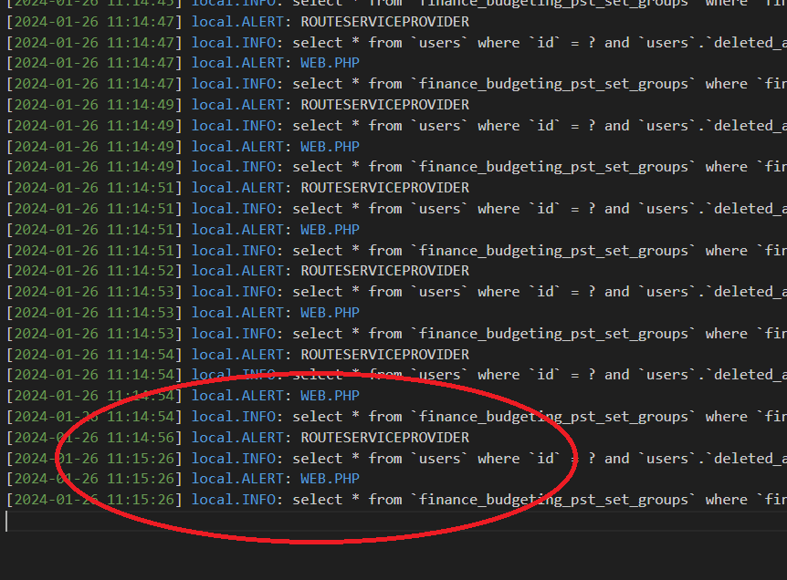 Screenshot of network log