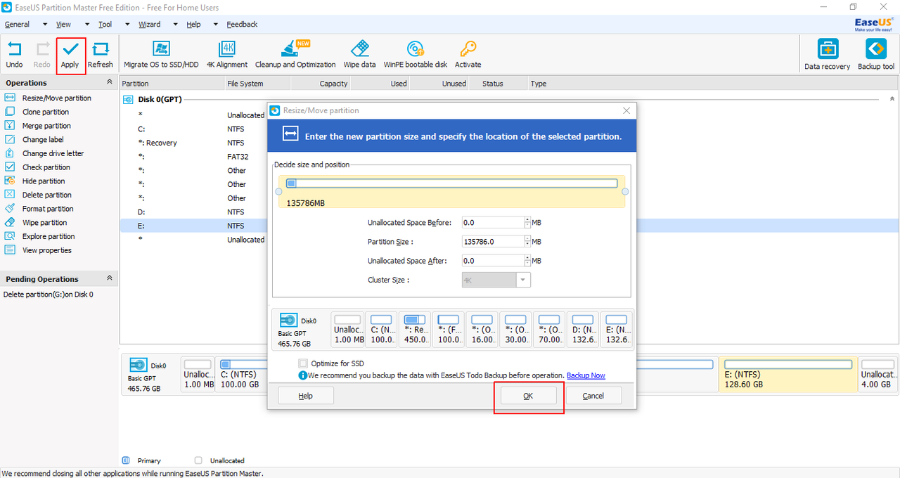 EaseUS Partition Master Free - Delete partition